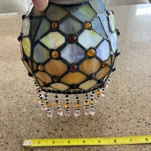 Stained Glass Mosaic Hanging Lamp Shade - Amber, Cream & Green